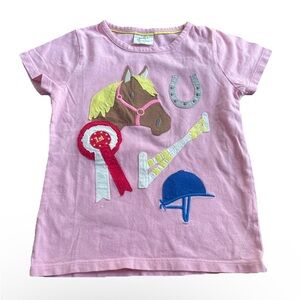 Mini Boden Girls' Size 5/6 Short Sleeve PINK Horse T-Shirt Equestrian Pony EUC